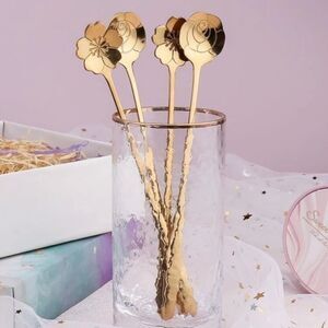 Set of 4 Stainless steel gold color floral spoons